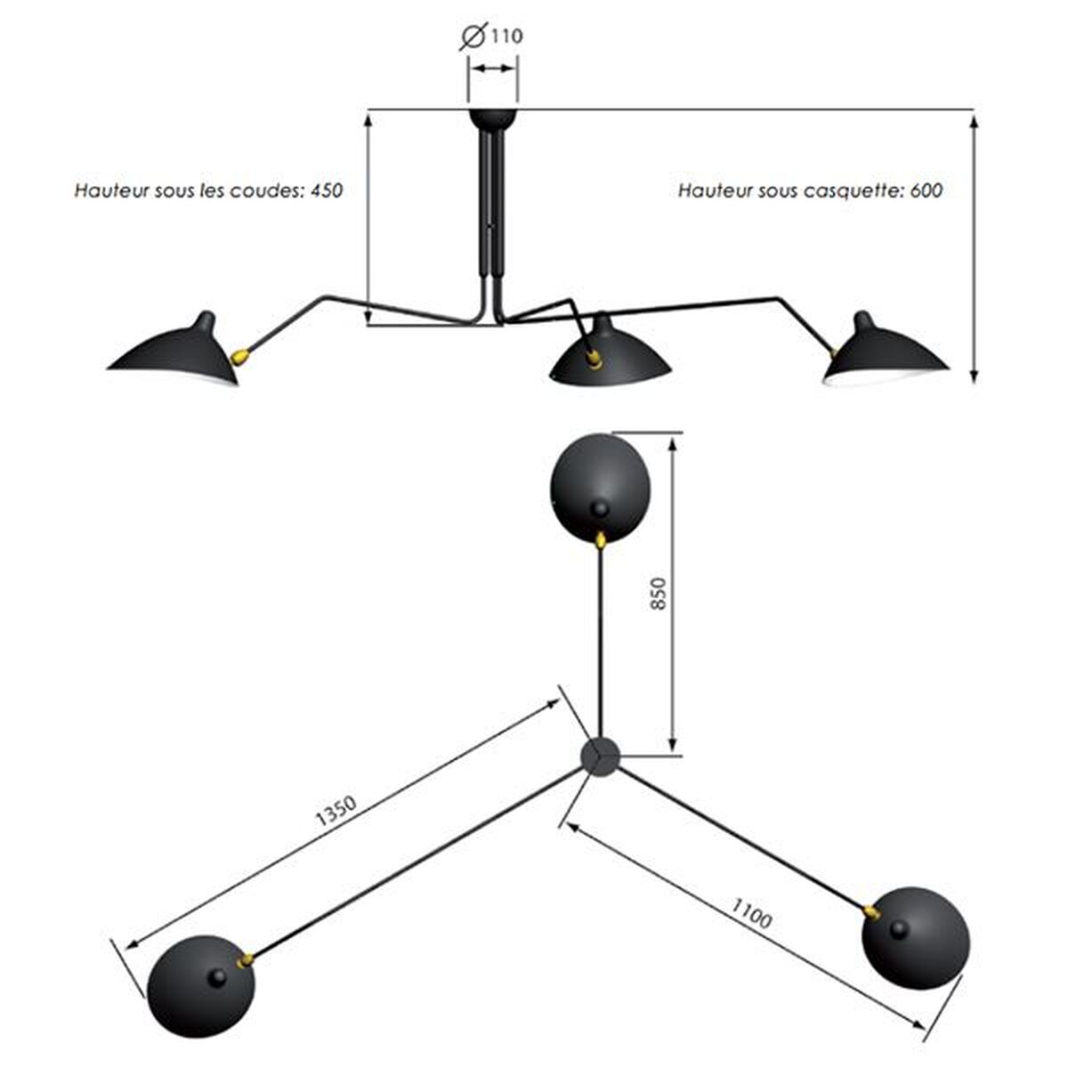 Plafonnier 3 Ceiling Light Black & Brass