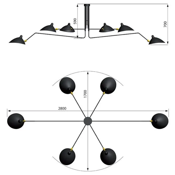 Plafonnier 6 Ceiling Light Black & Brass