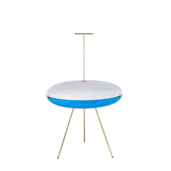 Luna Horisontal Golvlampa M&auml;ssing & Vit/Bl&aring;