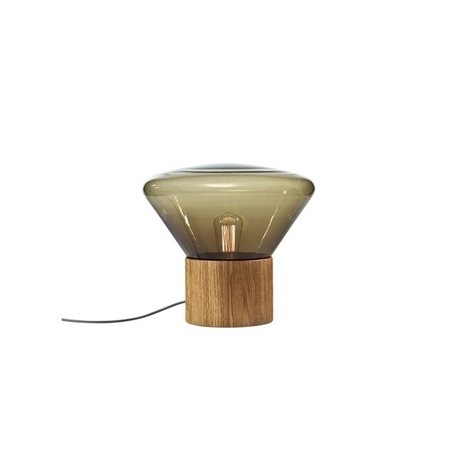 Muffins Wood 01 Bords-/ Golvlampa Brunt Glas/natur Ek med Svart Sladd