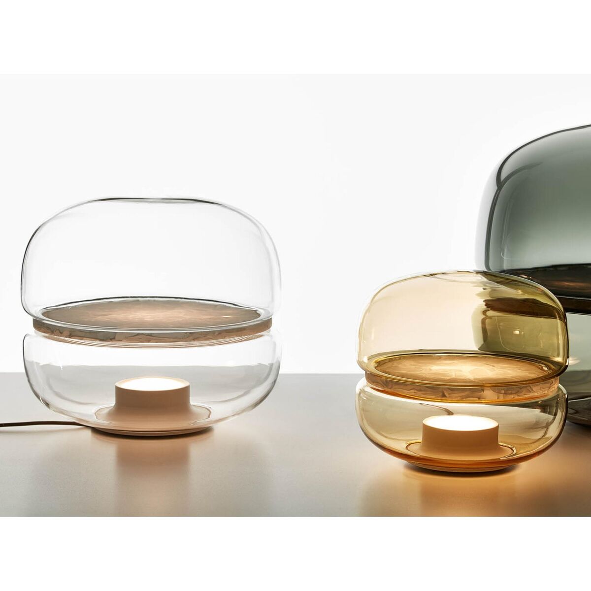 Macaron Table Lamp Small Clear Glass/ White Onyx