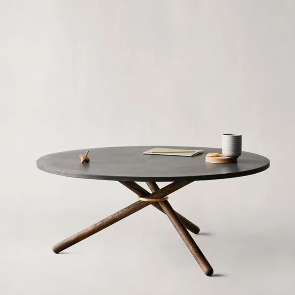 Bertha Coffee Table Ø90 Dark Concrete/Dark Oak