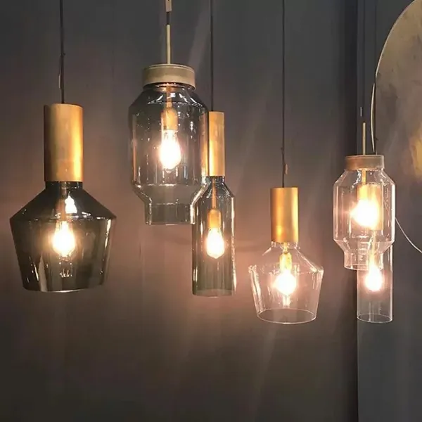 Fenomen Wąska Lampa Wisząca Przezroczyste Szkło i Mosiądz