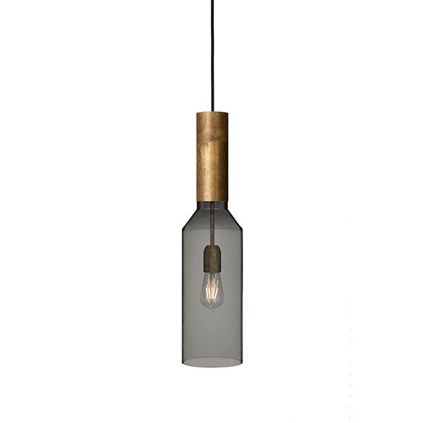 Fenomen Lampadario Stretto - Vetro Affumicato e Ottone