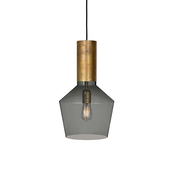 Fenomen Bred Taklampe – Røykfarget Glass og Messing