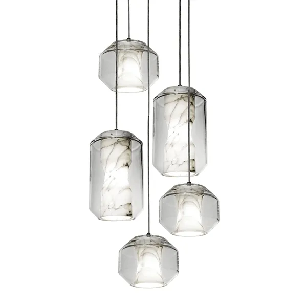 Chamber Light Pendant 5 Pcs Carrara Marble/Crystal