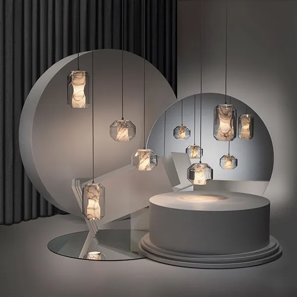 Chamber Light Pendant 5 Pcs Carrara Marble/Crystal