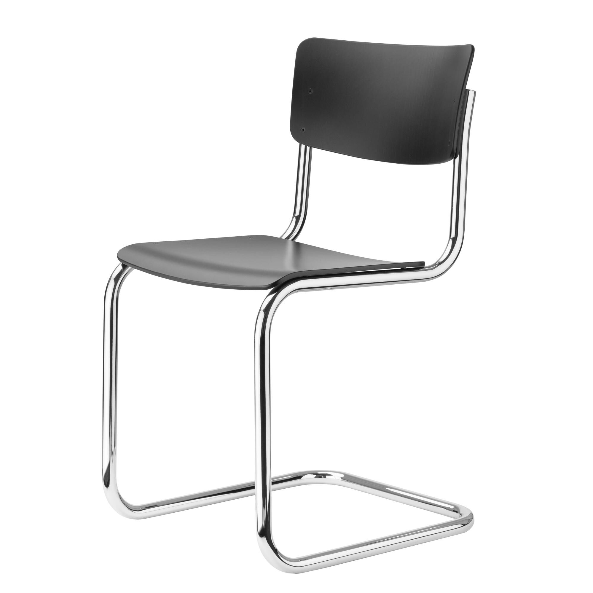 S 43 Chaise de Salle à Manger Cantilever Chrome/Hêtre Teinté Noir