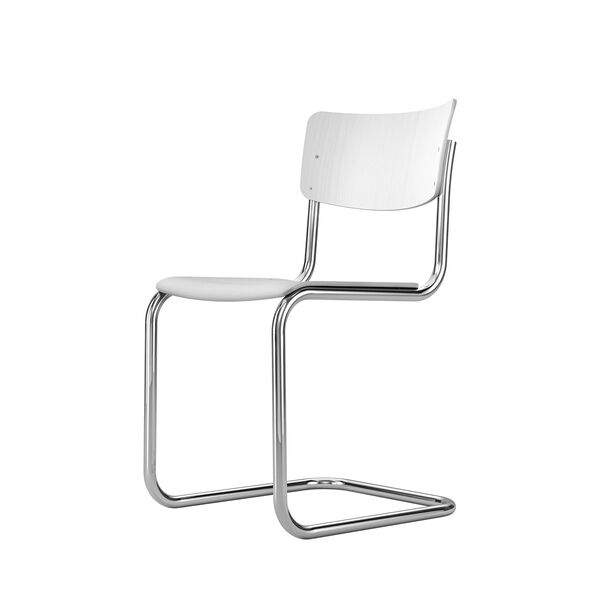 S 43 Cantilever Eettafelstoel Chroom/ Wit Geglazuurd Beuken