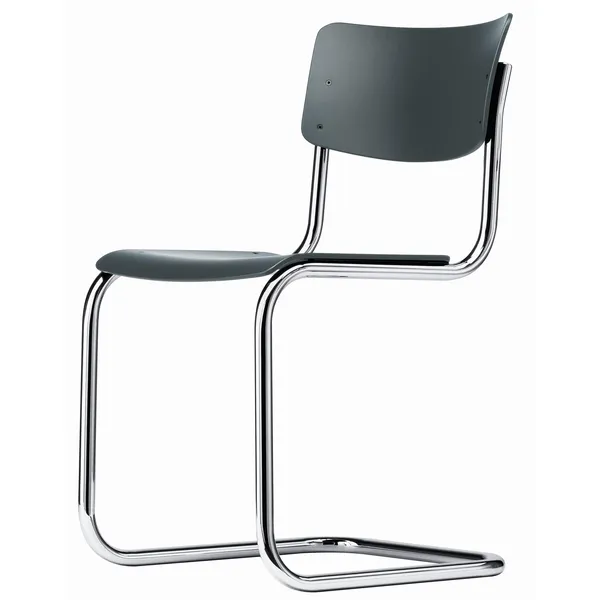 Sedia da Pranzo A Sbalzo S 43 Cromo/faggio Tinto Grigio Nero