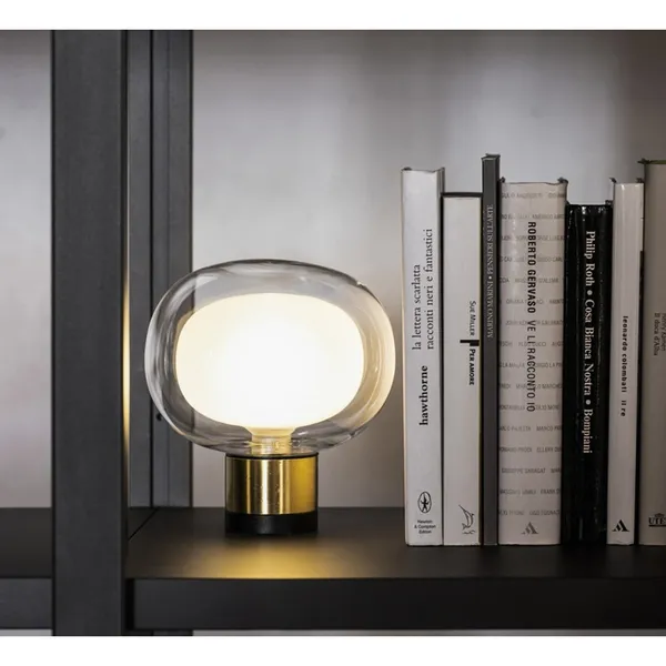 Nabila 552.36 Table Lamp Matt Black/ Brushed Brass with Clear Glass