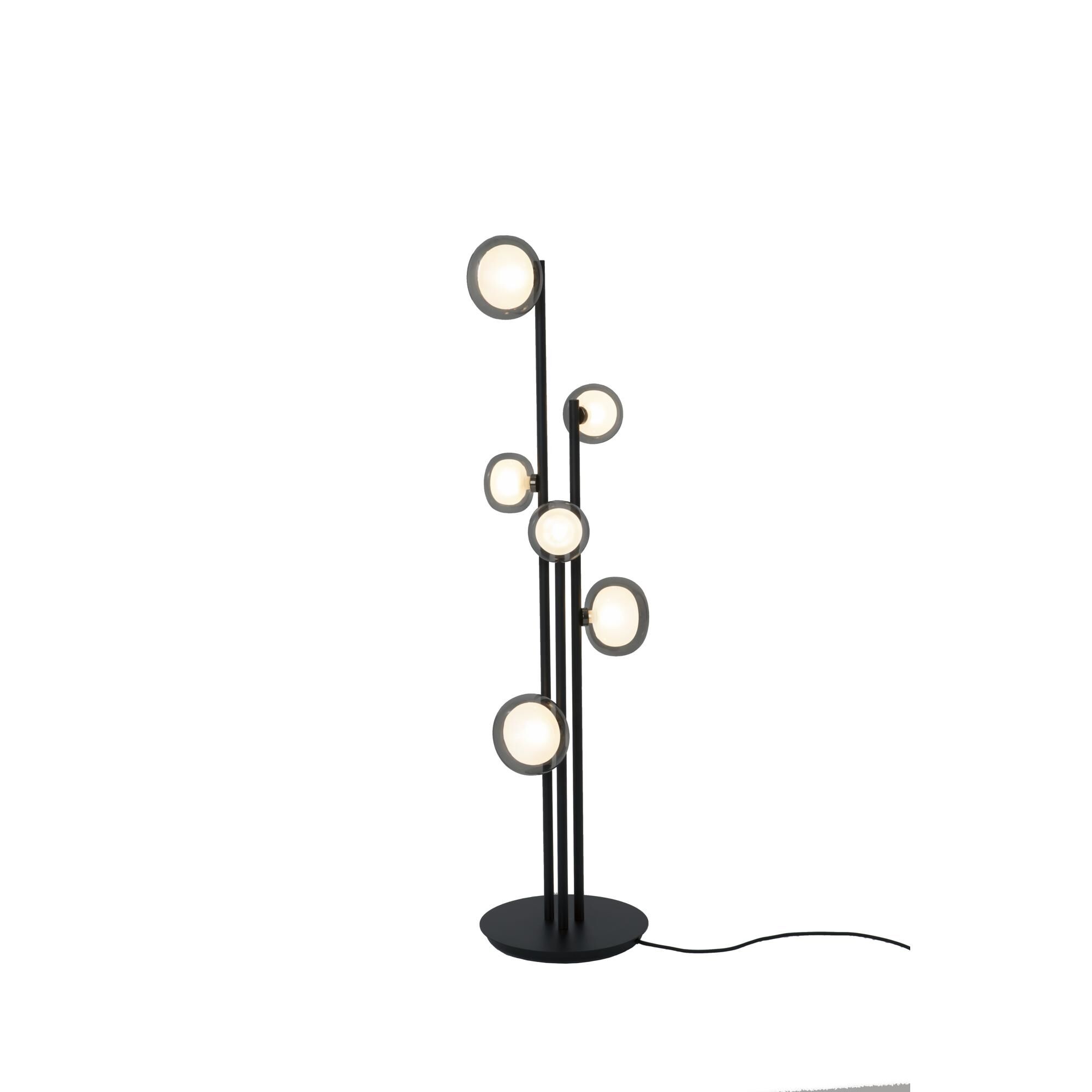 Nabila 552.66 Golvlampa Matt Svart/ Svart Krom med R&ouml;kt Glas