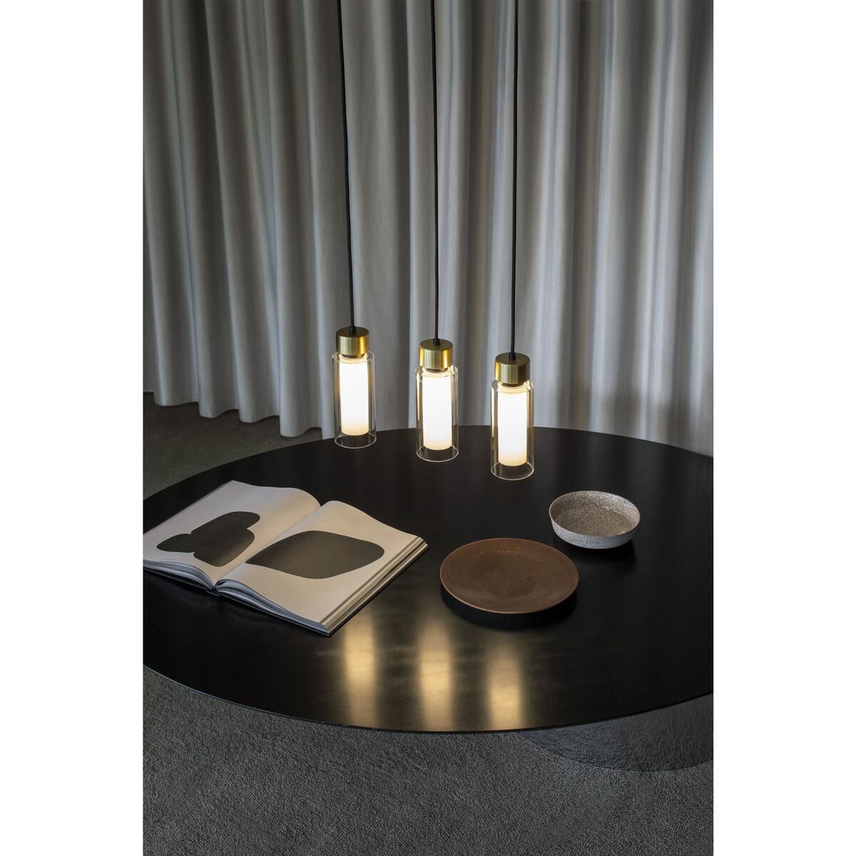 Osman 560.21 Pendant Matt Black/ Brushed Brass with Clear Glass