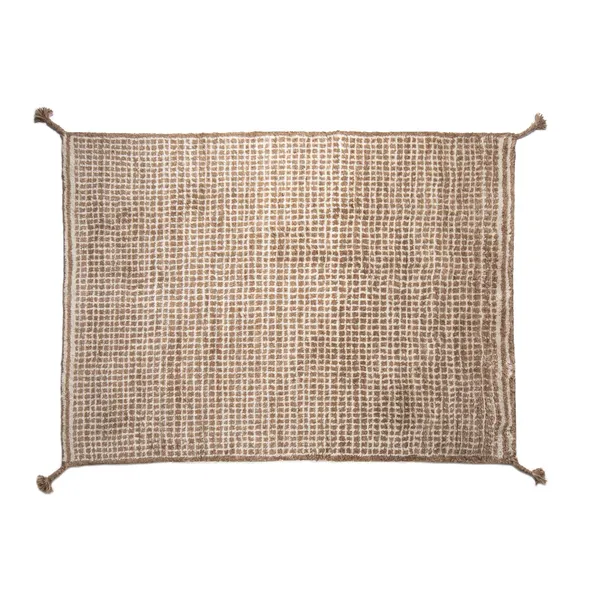 Grid Hand-knotted Wool Carpet 140 x 200 cm White/ Camel