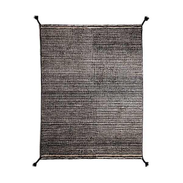 Grid Handgeknoopt Wollen Tapijt 140 x 200 cm Wit/ Zwart