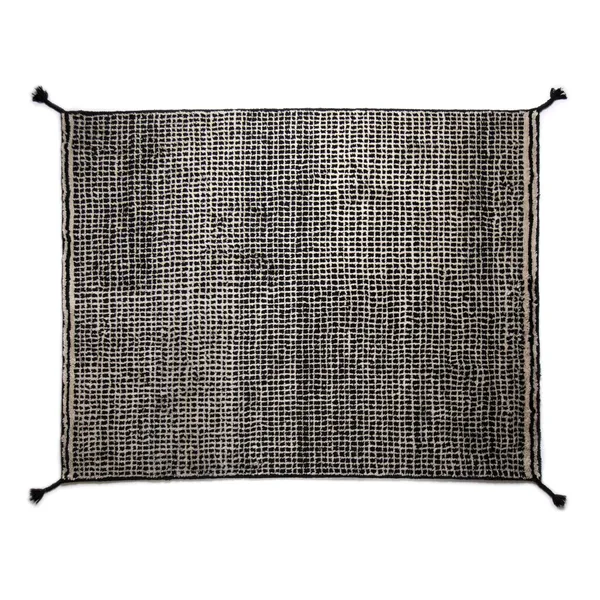 Grid Hand-knotted Wool Carpet 140 x 200 cm White/ Black