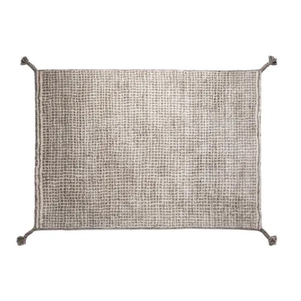 Grid Hand-knotted Wool Carpet 140 x 200 cm White/ Light Gray