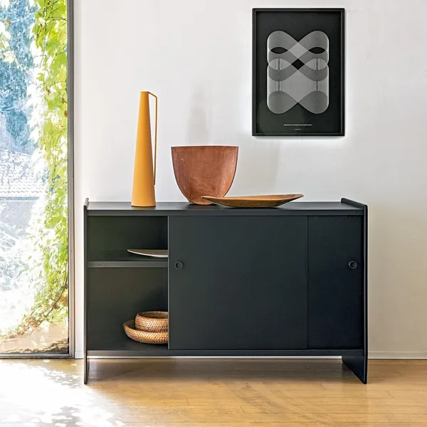 Theca Sideboard mit Regalen 93x43x78 Aluminium/ Kirsche