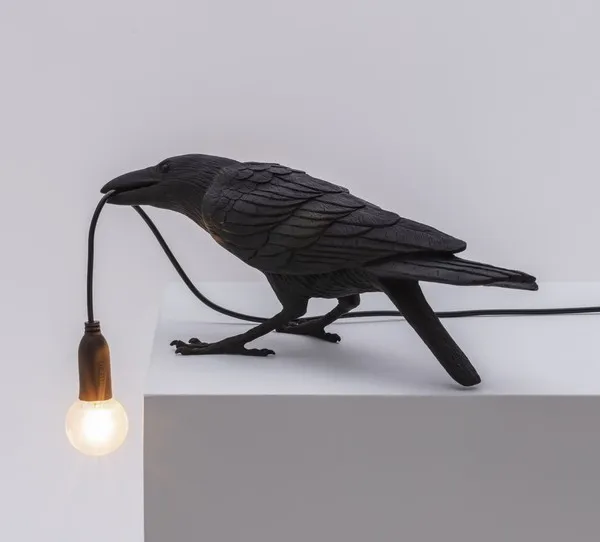 Bird Playing Table Lamp Black