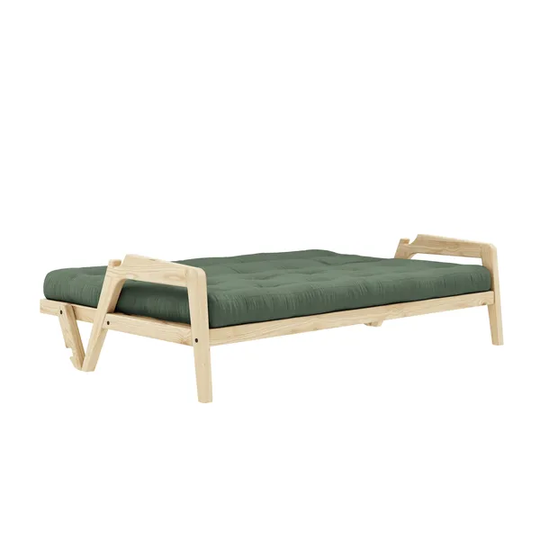 Grab Sofa Bed Clear Lacquered Pine/756 Olive Green