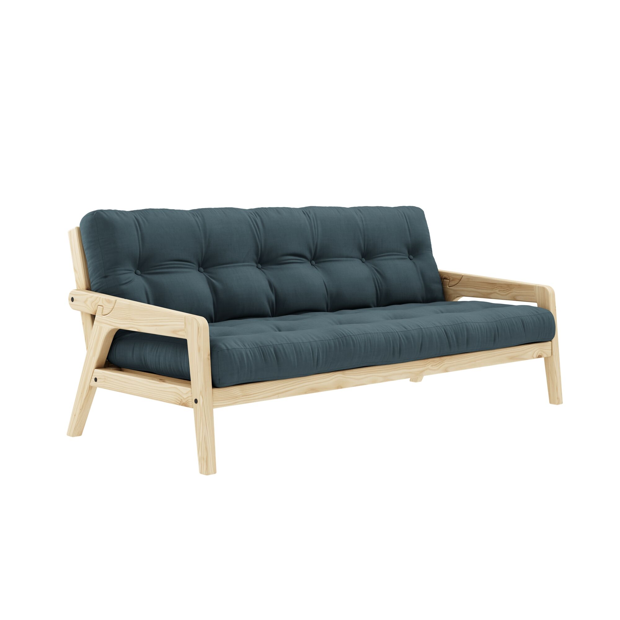 Grab Sovesofa Klarlakeret Fyrretr/757 Petrol Blue