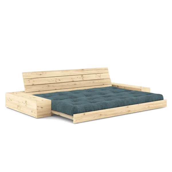 Canapé-lit Base avec coffre latéral, pin laqué transparent/513 bleu pâle