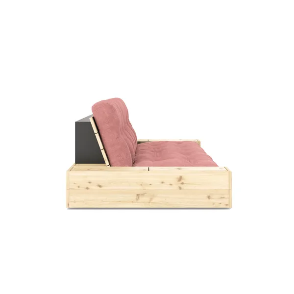 Base Sofa Bed With Side Box Clear Lacquered Pine/516 Sorbet Pink