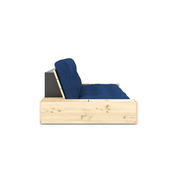 Base Sofa Bed With Side Box Clear Lacquered Pine/517 Royal Blue