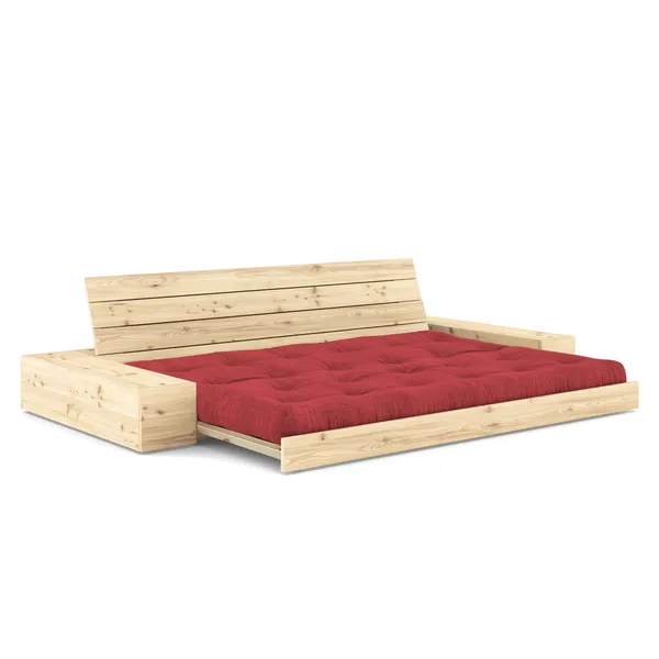 Base Sofa Bed With Side Box Clear Lacquered Pine/518 Ruby Red
