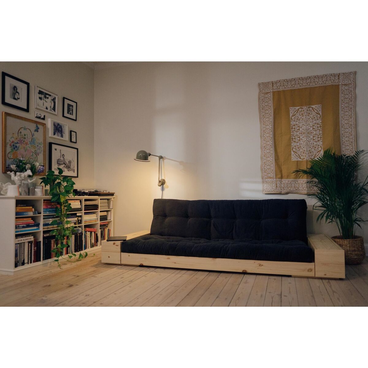 Sofá cama Base con cajón lateral, pino lacado transparente/701 Natural