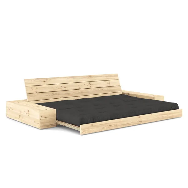 Base Sofa Bed With Side Box Clear Lacquered Pine/734 Dark Grey