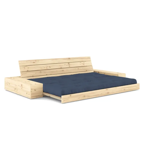 Base Sofa Bed With Side Box Clear Lacquered Pine/737 Navy