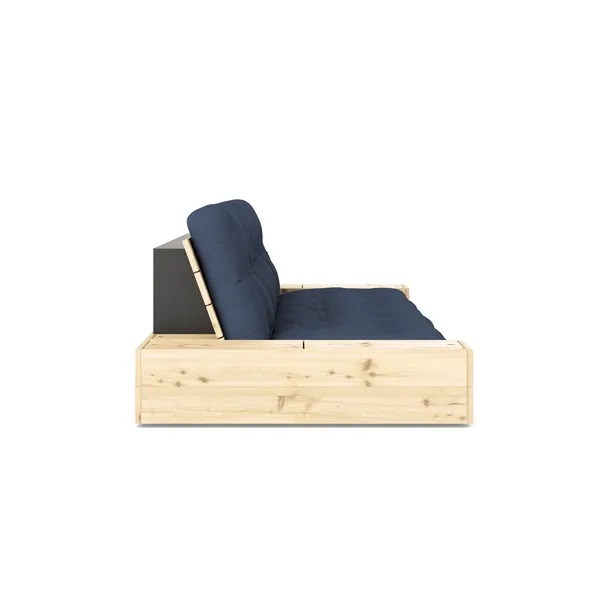 Base Sofa Bed With Side Box Clear Lacquered Pine/737 Navy