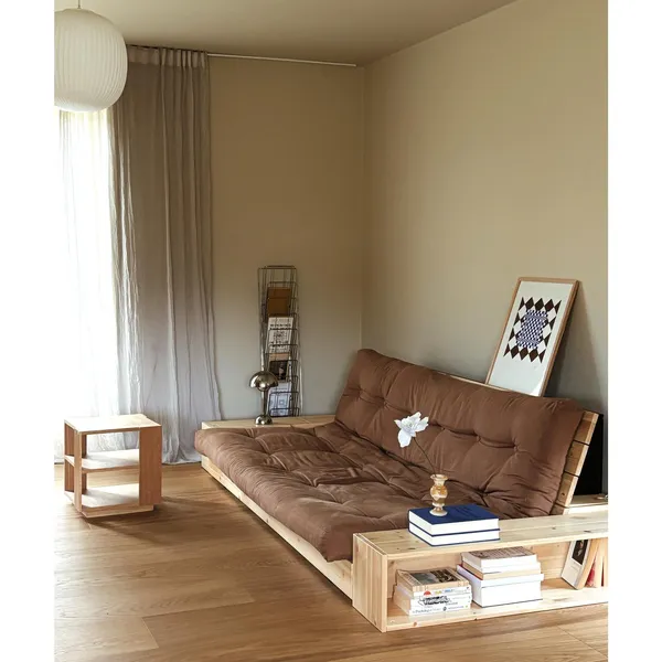 Base Sofa Bed With Side Box Clear Lacquered Pine/755 Mocca