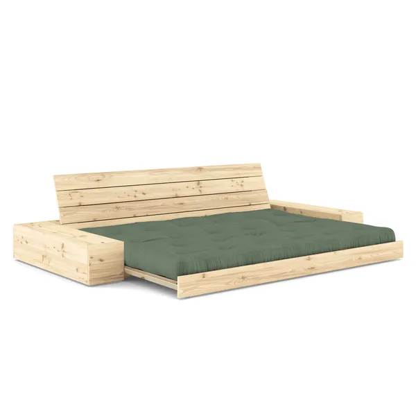 Base Sofa Bed With Side Box Clear Lacquered Pine/756 Olive Green