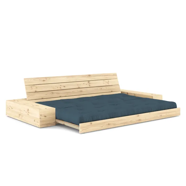 Base Sofa Bed With Side Box Clear Lacquered Pine/757 Petrol Blue