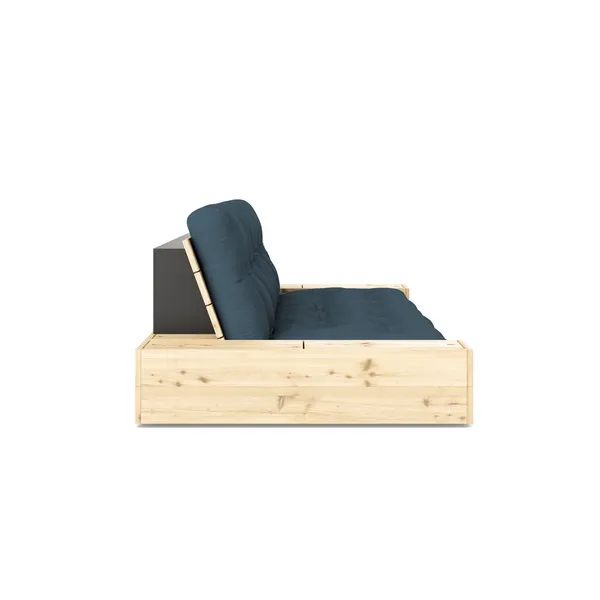 Base Sofa Bed With Side Box Clear Lacquered Pine/757 Petrol Blue