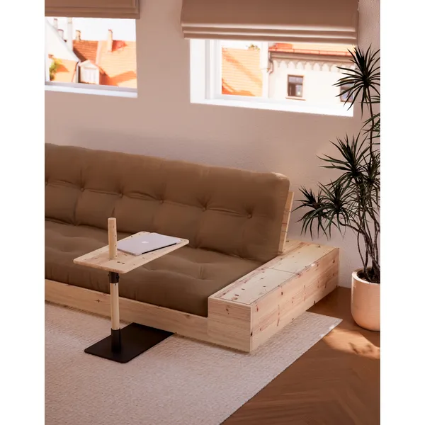 Base Sofa Bed With Side Box Clear Lacquered Pine/914 Linen