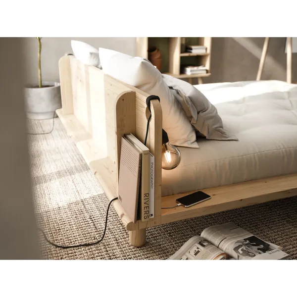 Peek Bed Frame With 2 Lamps 140x200 Clear Lacquered Pine