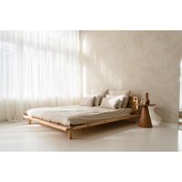 Peek Bed Frame With 2 Lamps 160x200 Clear Lacquered Pine