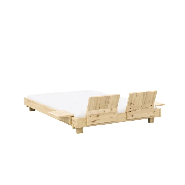 Social Bed Frame With 2 Backrests & Side Table 140x200 Clear Lacquered Pine