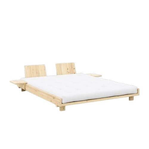 Social Sengestel Med 2 Stk. Rygsttte & Sidebord 160x200 Klarlakeret Fyrretr