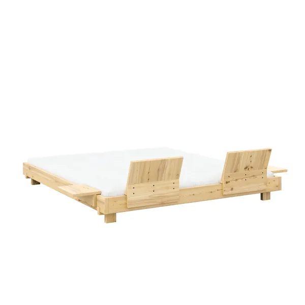 Social Bed Frame With 2 Backrests & Side Table 180x200 Clear Lacquered Pine