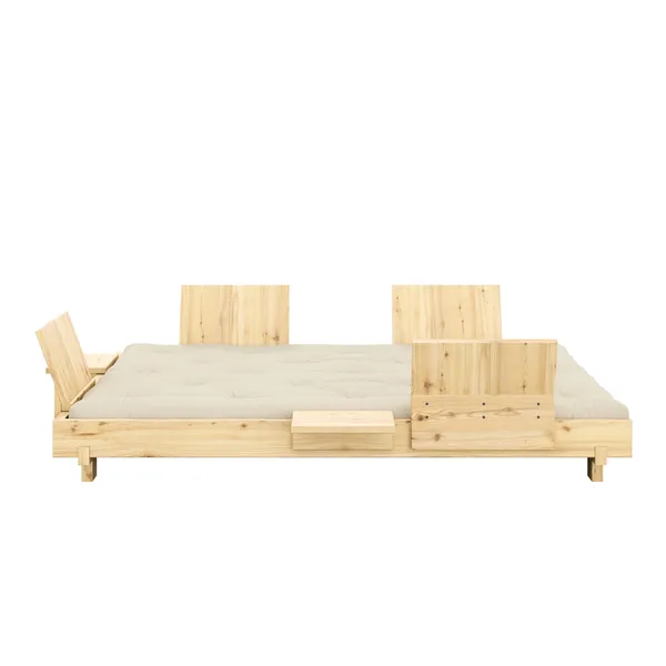Social Sofa Bed With 4 Backrests, Side Tables & Mattress 140x200 Clear Lacquered Pine/747 Beige