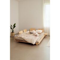 Social Sofa Bed With 2 Backrests, Side Tables & Mattress 140x200 Clear Lacquered Pine/755 Mocca