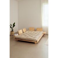 Social Sofa Bed With 2 Backrests, Side Tables & Mattress 140x200 Clear Lacquered Pine/755 Mocca