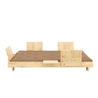 Social Sofa Bed With 4 Backrests, Side Tables & Mattress 140x200 Clear Lacquered Pine/755 Mocca