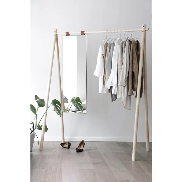 Hongi Clothes Rack 150 With Mirror Clear Lacquered Pine