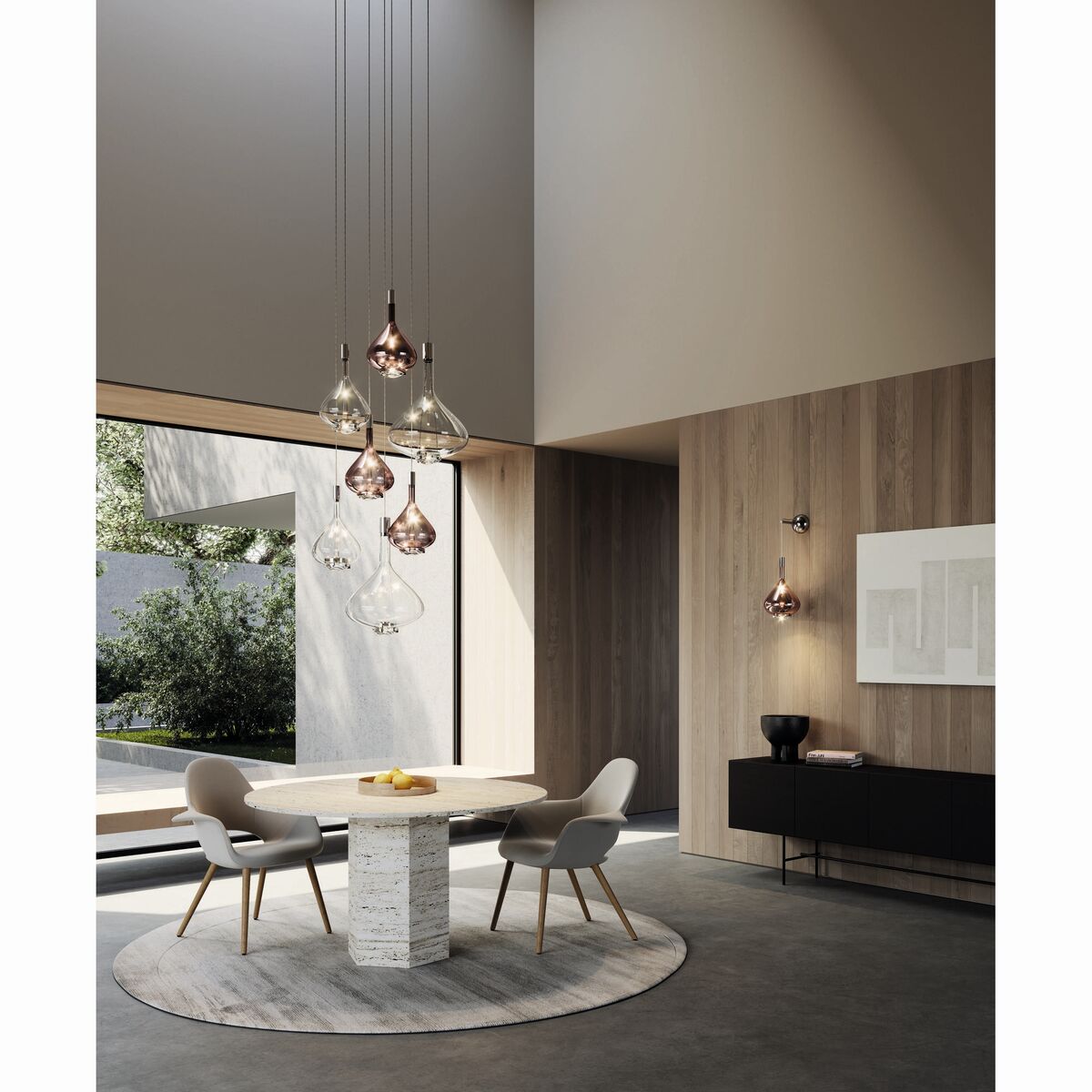 Sky-Fall Pendant Medium 2700K Chrome/ Clear