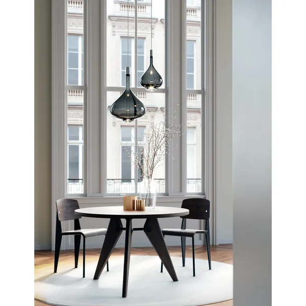 Sky-Fall Round Pendant Medium 2700K Black Chrome/ Glossy Smoke